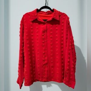 Red Pom-Pom Textured Women's Blouse